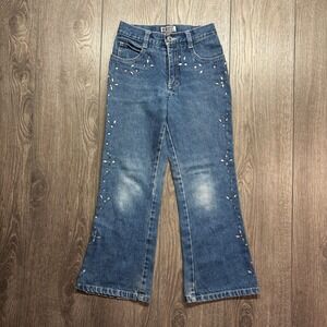 Vintage Request Jeans Y2K Rhinestone Studded Flare Leg Denim Blue Size 8 24x24